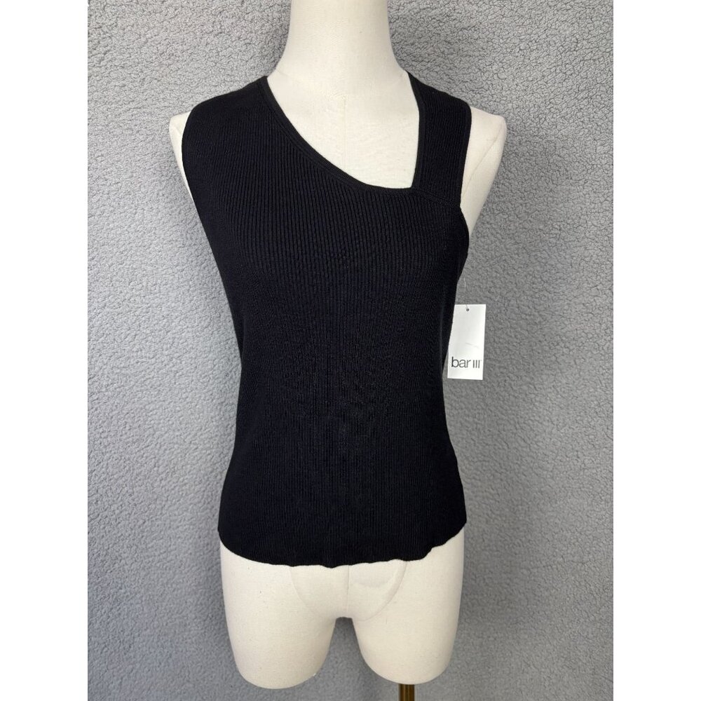 Bar III Asymmetrical Black Ribbed Knit Cut Out Sweater Black Size Medium NWT's